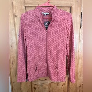 Love J Zip Up Jacket Stretchy Pink Waffle Weave Runs Small Size Large Athleisure